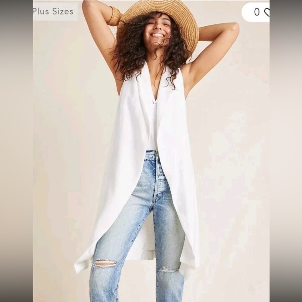 Anthropologie White Sleeveless Midi Duster Vest